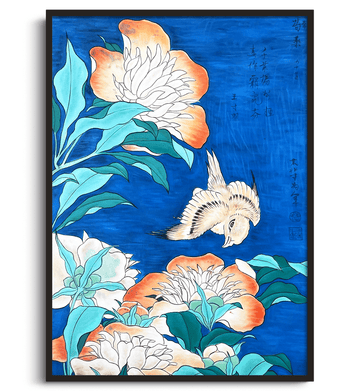 Inspiration Canari et pivoines Hokusai - peinture à l'huile