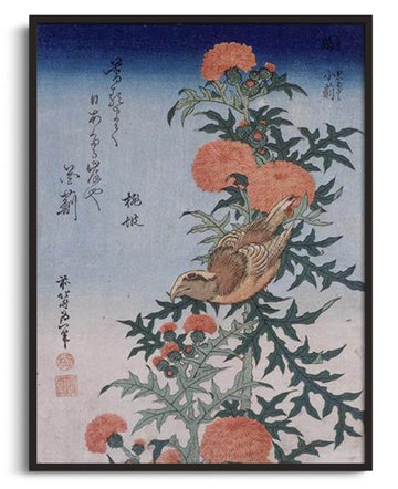 Inspiration Bec-croisé et chardon Hokusai - peinture à l'huile